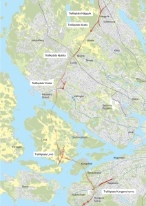 Karta över Förbifart Stockholms föreslagna sträckning